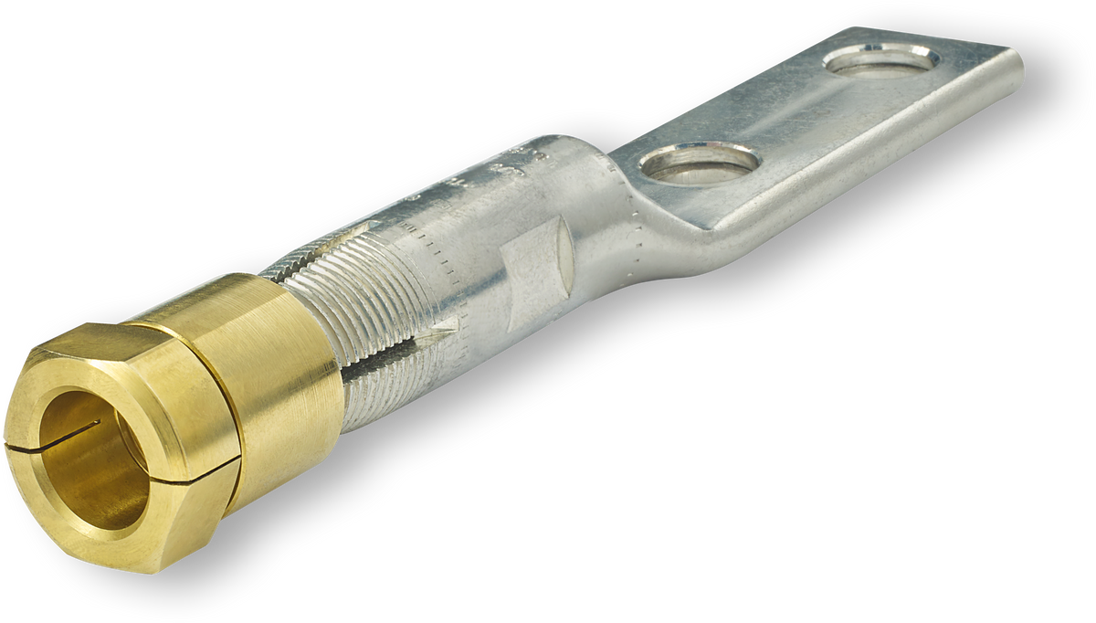 Copper 2-hole compression lug with SNAP tool-free connector, side angle
