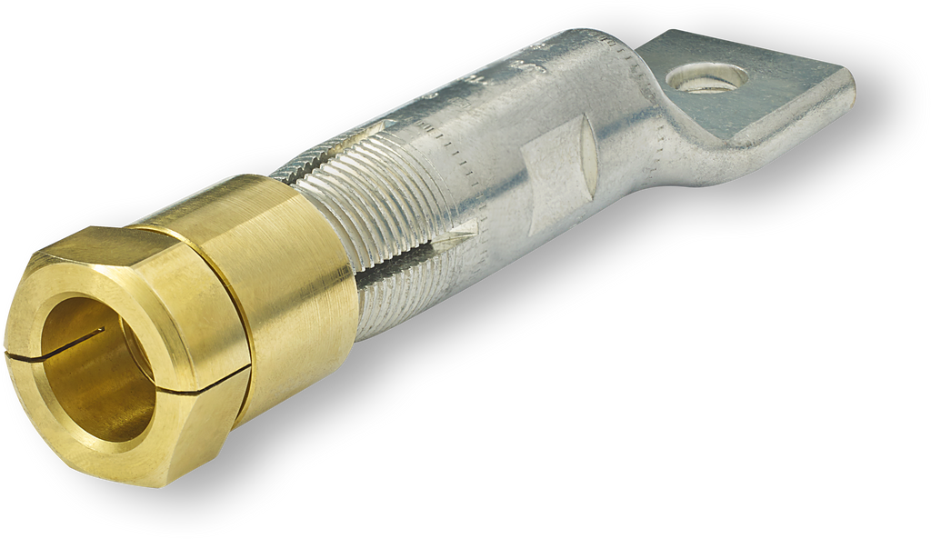 Copper 1-hole compression lug with SNAP tool-free connector, side angle